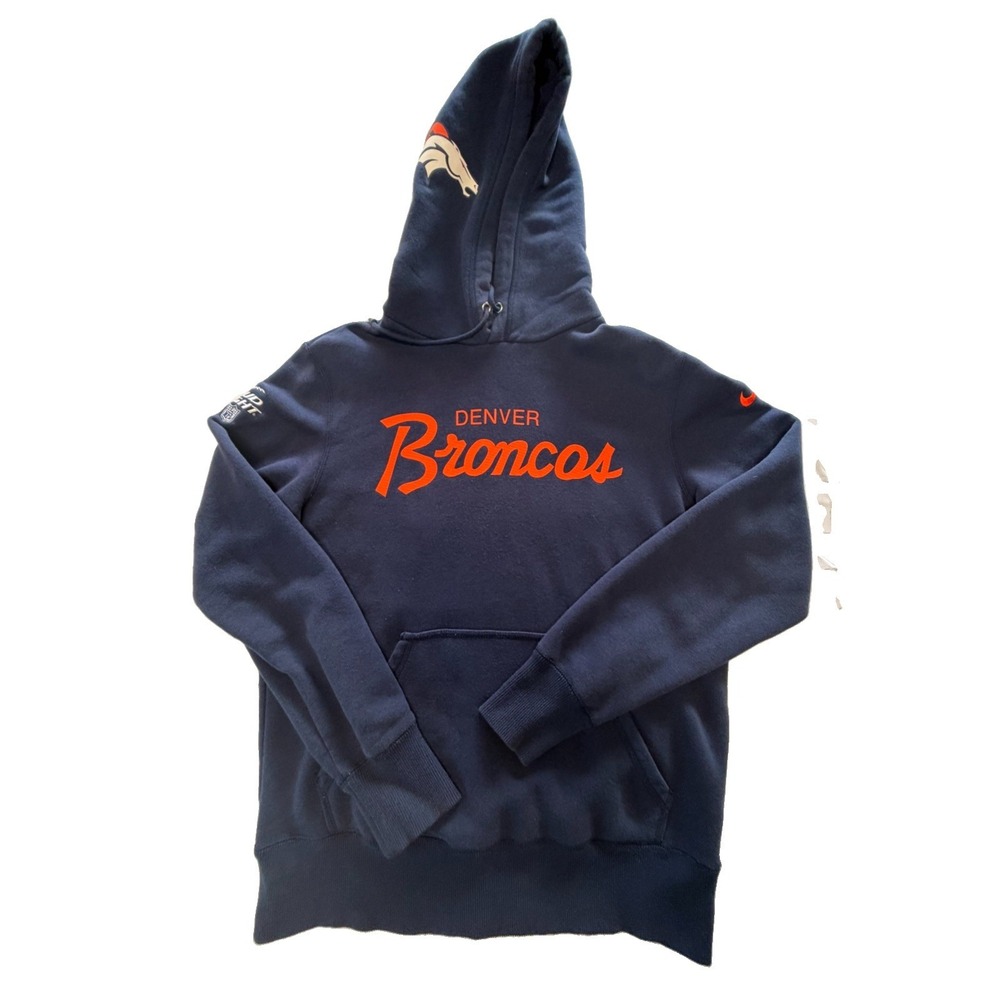 Nike Denver Broncos Hoodie Mens M Bud Light NFL Navy Embroidered Football